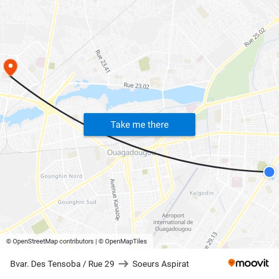 Bvar. Des Tensoba / Rue 29 to Soeurs Aspirat map