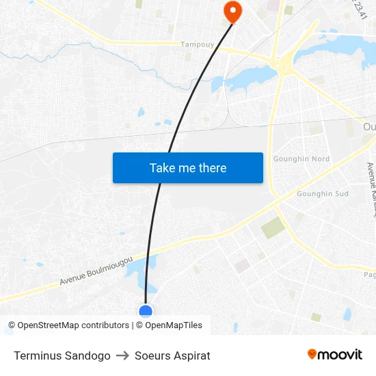 Terminus Sandogo to Soeurs Aspirat map