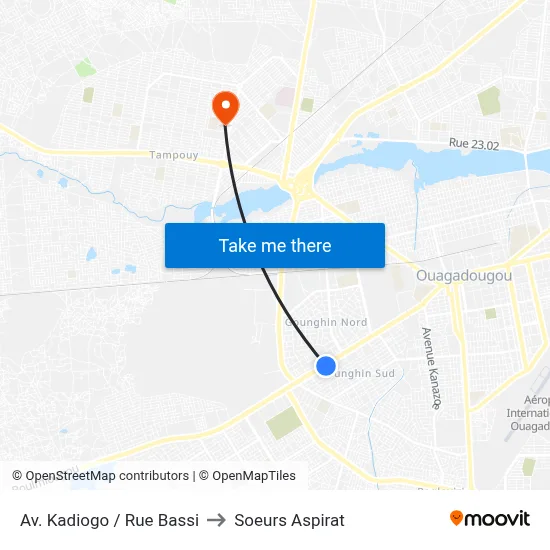 Av. Kadiogo / Rue Bassi to Soeurs Aspirat map
