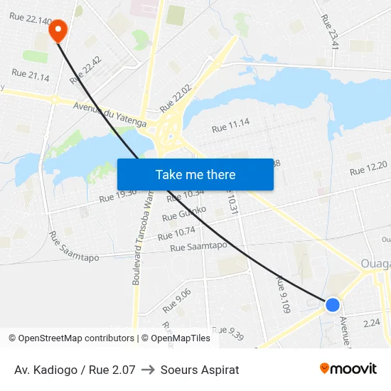 Av. Kadiogo / Rue 2.07 to Soeurs Aspirat map
