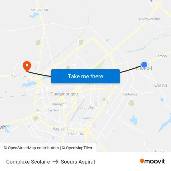 Complexe Scolaire to Soeurs Aspirat map