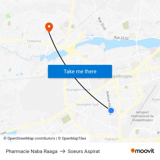 Pharmacie Naba Raaga to Soeurs Aspirat map