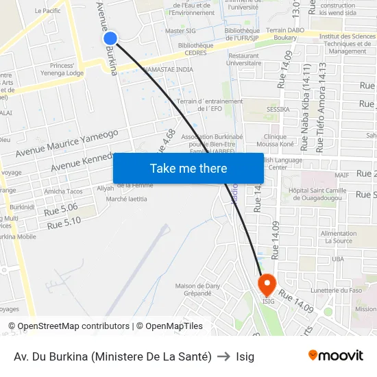 Av. Du Burkina (Ministere De La Santé) to Isig map