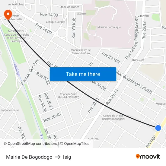 Mairie De Bogodogo to Isig map