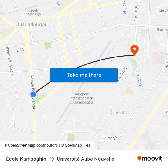 École Kamsoghin to Université Aube Nouvelle map