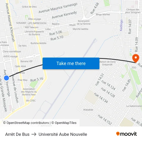 Arrêt De Bus to Université Aube Nouvelle map