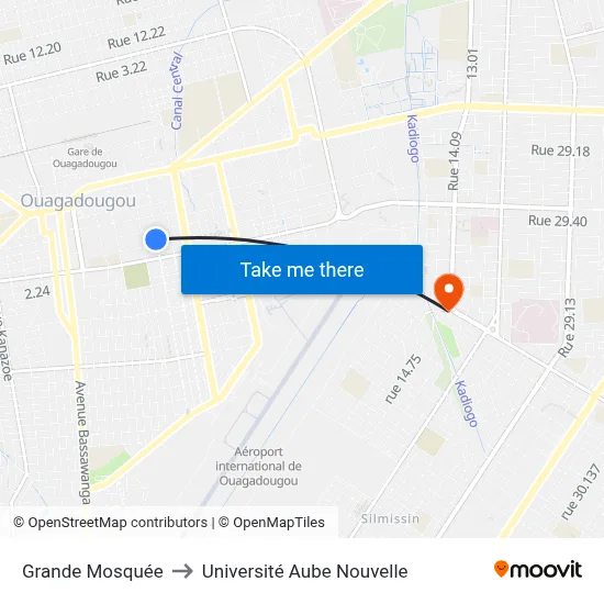 Grande Mosquée to Université Aube Nouvelle map