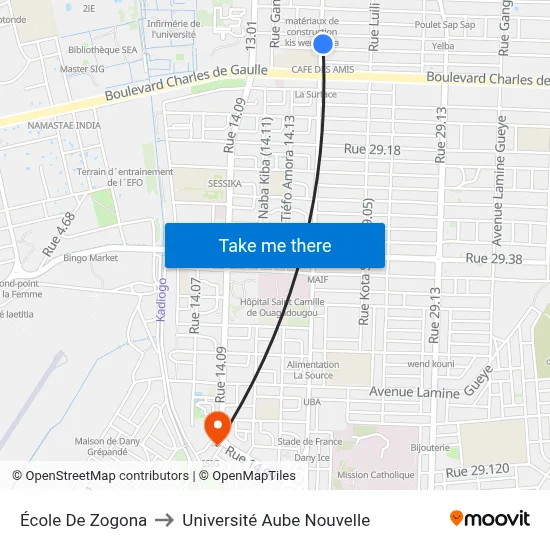 École De Zogona to Université Aube Nouvelle map