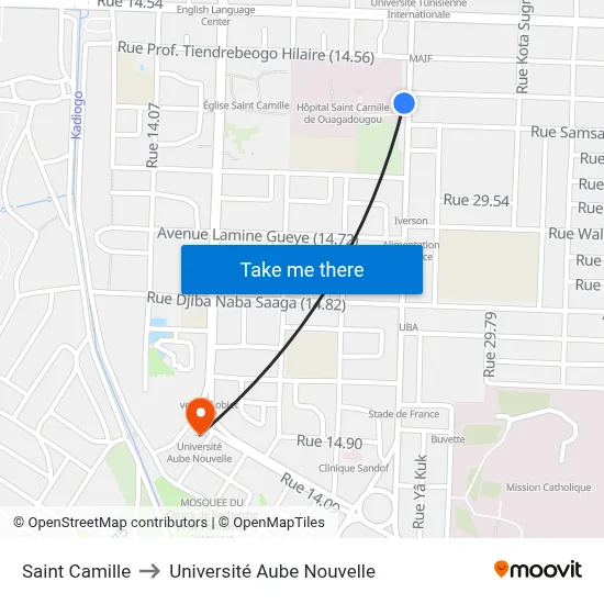 Saint Camille to Université Aube Nouvelle map