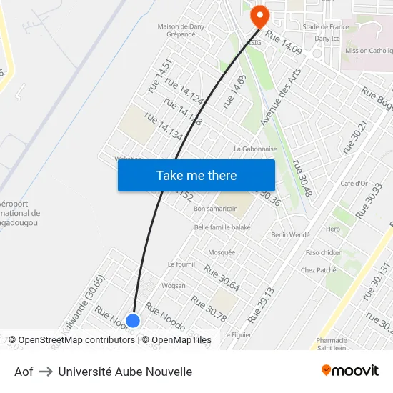 Aof to Université Aube Nouvelle map