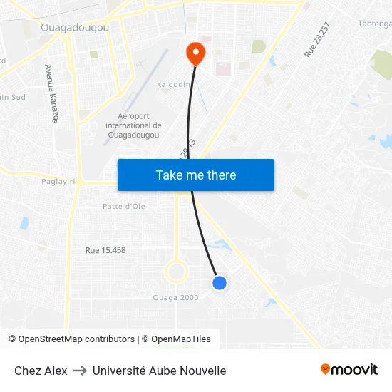 Chez Alex to Université Aube Nouvelle map