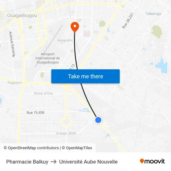 Pharmacie Balkuy to Université Aube Nouvelle map