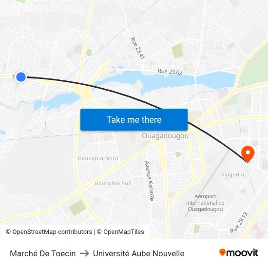 Marché De Toecin to Université Aube Nouvelle map