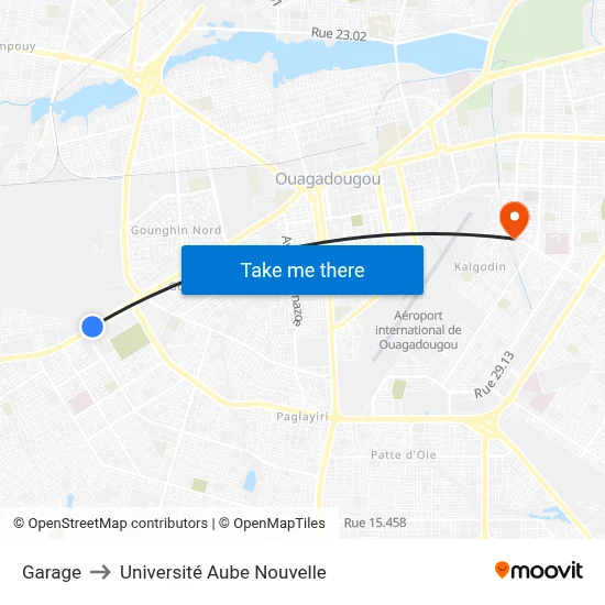 Garage to Université Aube Nouvelle map
