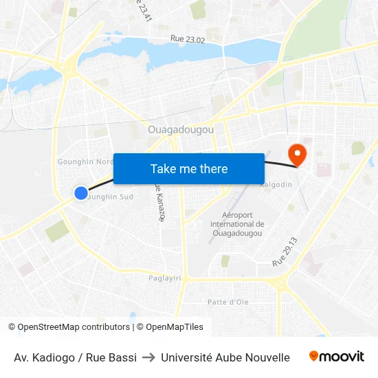 Av. Kadiogo / Rue Bassi to Université Aube Nouvelle map
