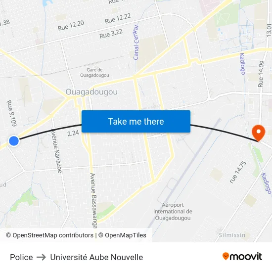 Police to Université Aube Nouvelle map