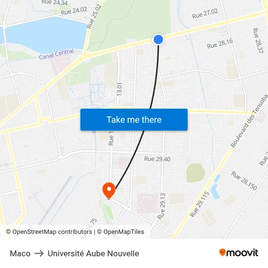 Maco to Université Aube Nouvelle map