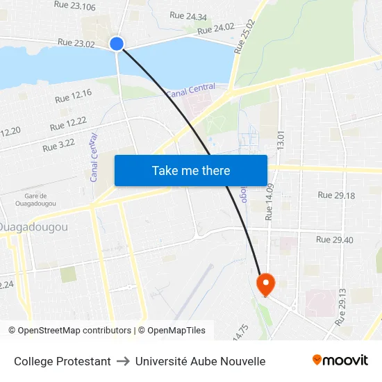 College Protestant to Université Aube Nouvelle map