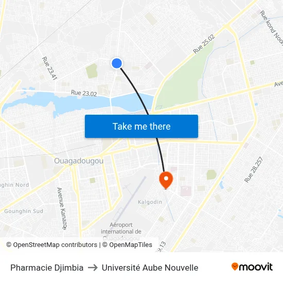 Pharmacie Djimbia to Université Aube Nouvelle map