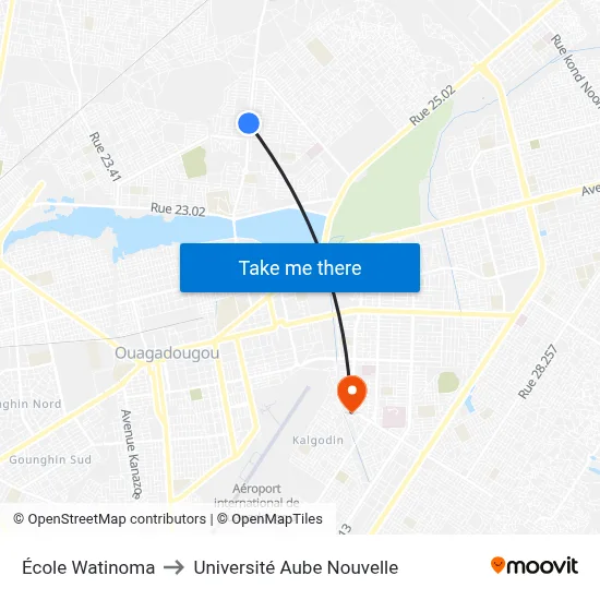 École Watinoma to Université Aube Nouvelle map