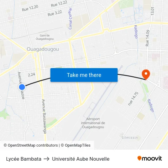 Lycée Bambata to Université Aube Nouvelle map