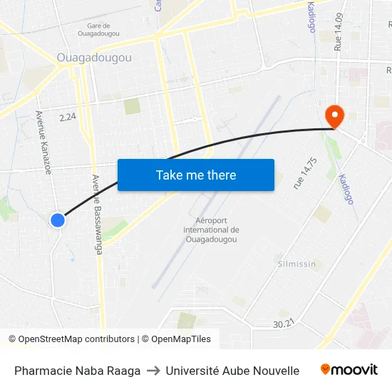 Pharmacie Naba Raaga to Université Aube Nouvelle map