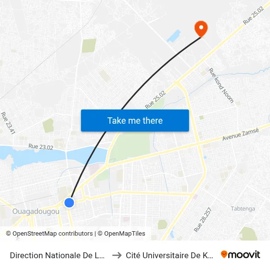Direction Nationale De La Police to Cité Universitaire De Kossodo map
