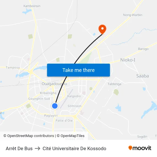 Arrêt De Bus to Cité Universitaire De Kossodo map