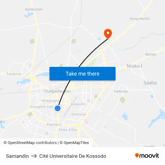 Samandin to Cité Universitaire De Kossodo map