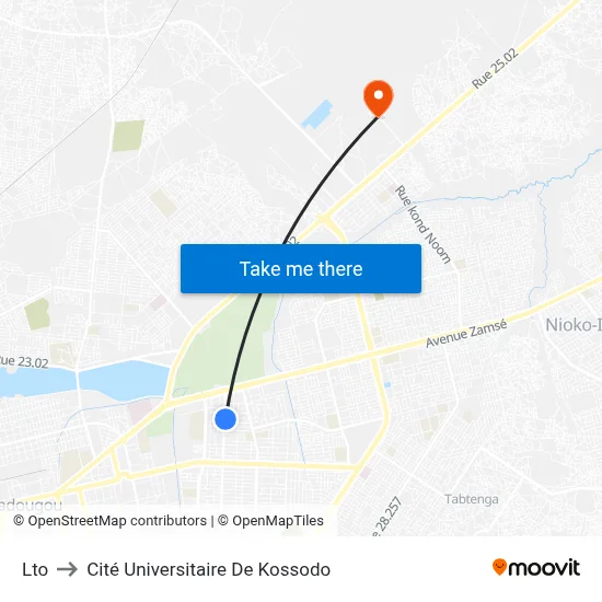 Lto to Cité Universitaire De Kossodo map