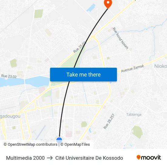 Multimedia 2000 to Cité Universitaire De Kossodo map