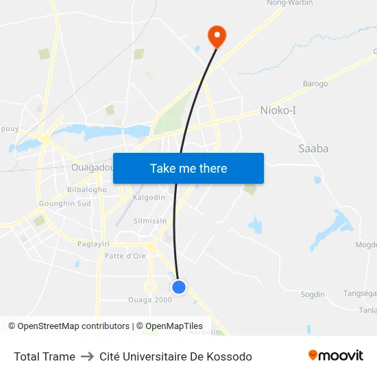 Total Trame to Cité Universitaire De Kossodo map