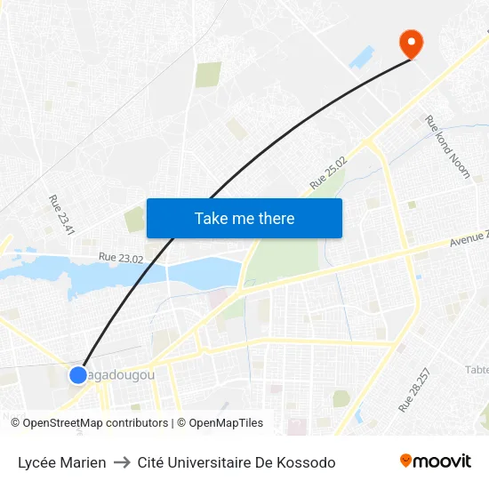 Lycée Marien to Cité Universitaire De Kossodo map