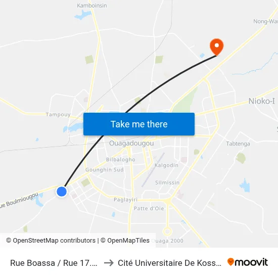 Rue Boassa / Rue 17.474 to Cité Universitaire De Kossodo map