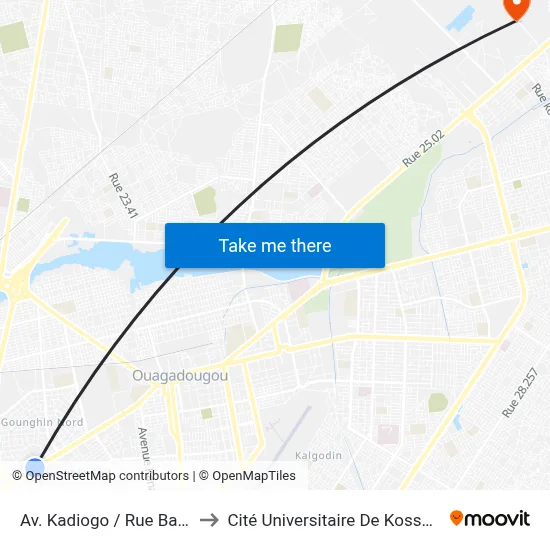 Av. Kadiogo / Rue Bassi to Cité Universitaire De Kossodo map