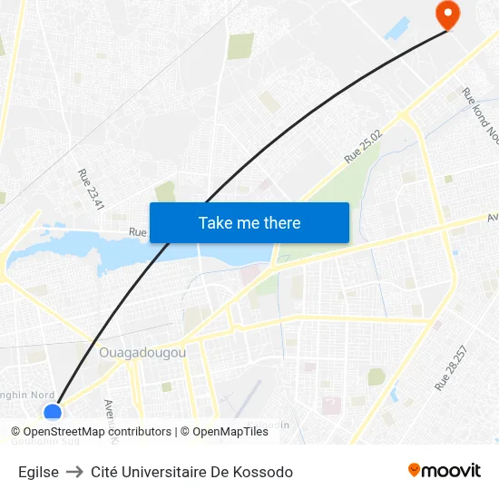 Egilse to Cité Universitaire De Kossodo map