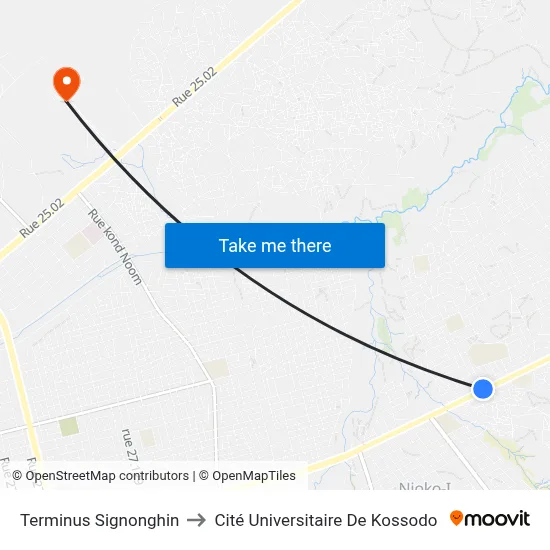 Terminus Signonghin to Cité Universitaire De Kossodo map