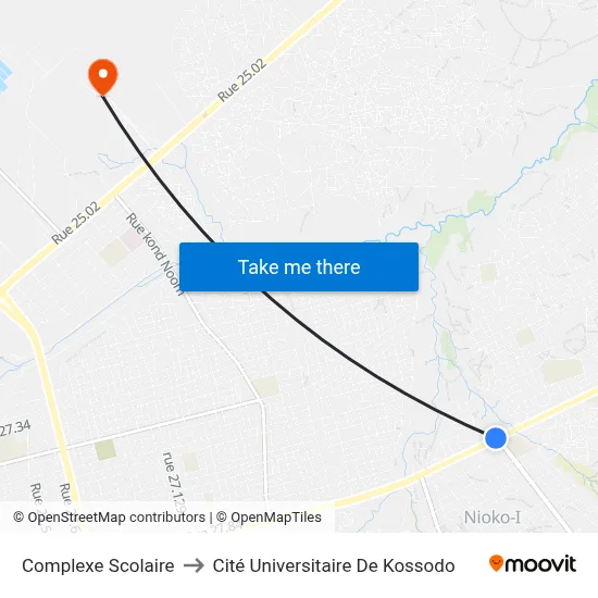 Complexe Scolaire to Cité Universitaire De Kossodo map