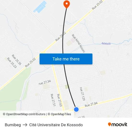 Bumibeg to Cité Universitaire De Kossodo map