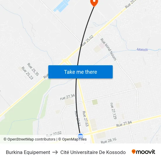 Burkina Equipement to Cité Universitaire De Kossodo map