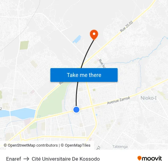 Enaref to Cité Universitaire De Kossodo map