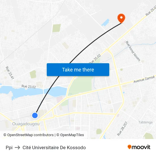 Ppi to Cité Universitaire De Kossodo map