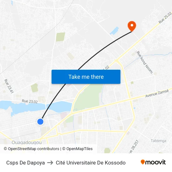 Csps De Dapoya to Cité Universitaire De Kossodo map