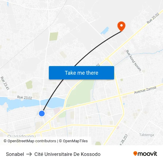 Sonabel to Cité Universitaire De Kossodo map