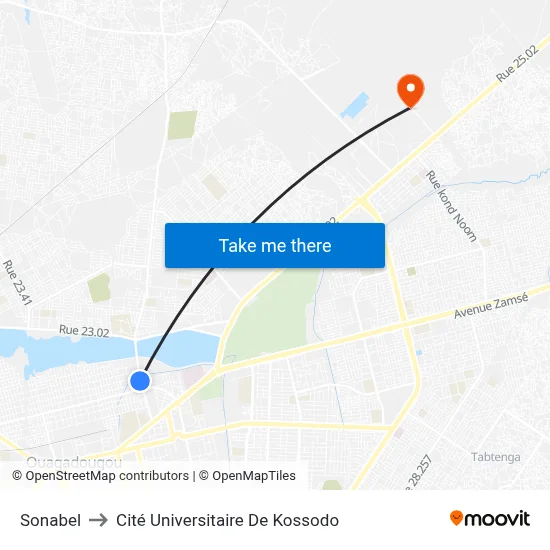 Sonabel to Cité Universitaire De Kossodo map