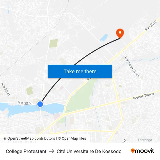 College Protestant to Cité Universitaire De Kossodo map