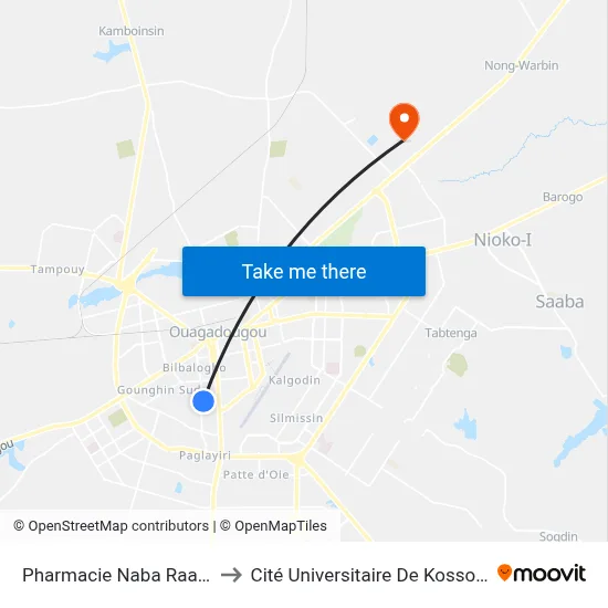 Pharmacie Naba Raaga to Cité Universitaire De Kossodo map