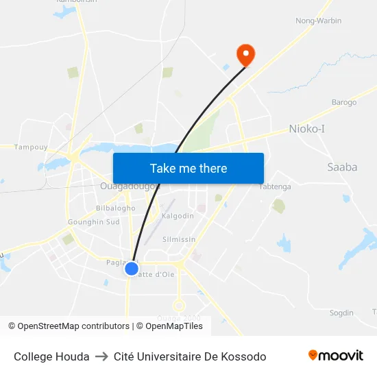 College Houda to Cité Universitaire De Kossodo map