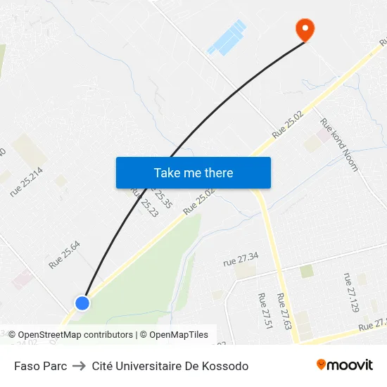 Faso Parc to Cité Universitaire De Kossodo map