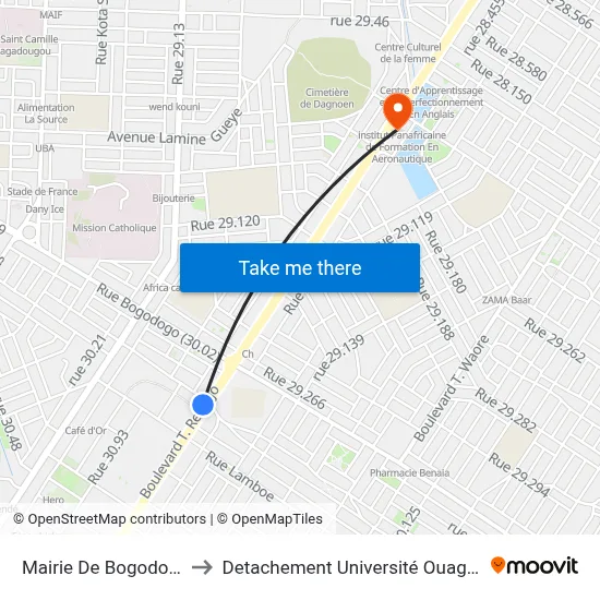 Mairie De Bogodogo to Detachement Université Ouaga II map